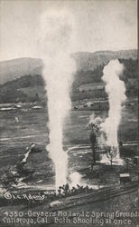 Geysers Nos. 1 and 2 Spring Ground Calistoga, Cal. Both Shooting at once Postcard