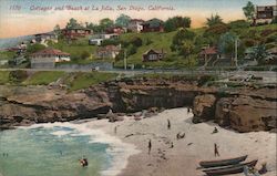 Cottages and Beach at La Jolla, San Diego, CA Postcard