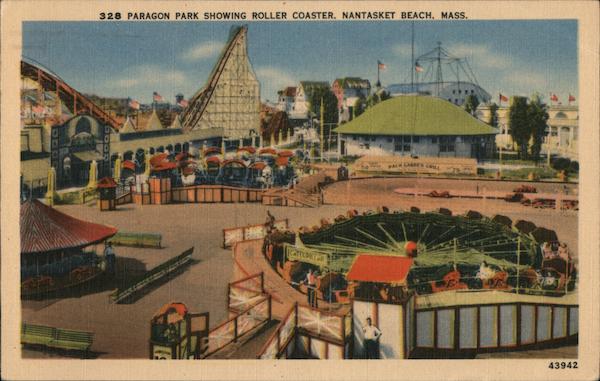 Paragon Park, Roller Coaster, Nantasket Beach Hull, MA Postcard