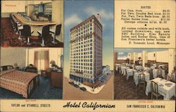 Hotel California, bedroom, coffee shop, fountain for drinks Postcard