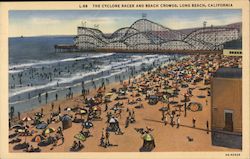 The Cyclone Racer and Beach Crowds Long Beach, CA Postcard Postcard Postcard