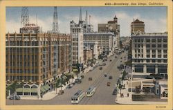 Broadway, Hotel Pick, Trolleys San Diego, CA Postcard Postcard Postcard