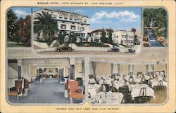 Barker Hotel, Dining room, lobby, waterfall, orchard Postcard