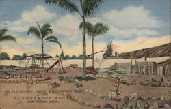 The playground, games and recreation area, El Toreador Motel San Ysidro, CA Postcard Postcard Postcard