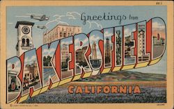 Greetings from Bakersfield, visitor sites in letters and index on back Postcard