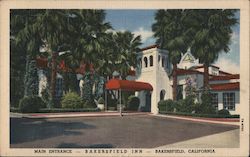 Main Entrance to Bakersfield Inn Postcard