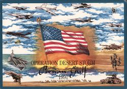 Operation Desert Storm Persian Gulf 1991. Planes, tanks, rocket launcher, battleship, camels Postcard