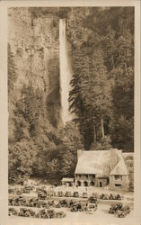 Waterfall Next to a Lodge - Yosemite? Postcard