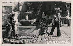 Olvera Street, Los Angeles - guitarist, man, and woman in serapes and sombreros California Postcard Postcard Postcard