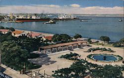 The Center Pier and Yamashita Park, fountain, ships in harbor Postcard