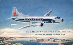 Fly Eastern's great new Silver Falcon. Plane flying over coast Postcard