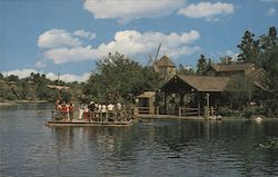 Tom Sawyer Island, log raft, Fort Sam Clemons Postcard