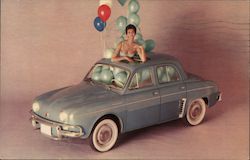 Renault Daphine, model in sky roof with balloons Cars Postcard Postcard Postcard