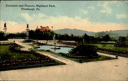 Entrance And Flowers , Highland Park Pittsburgh, PA Postcard Postcard