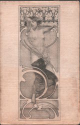 Original Mucha Printed Silk Woman with Lillies Nude Art Nouveau Alphonse Mucha Postcard Postcard Postcard