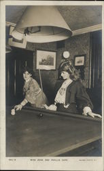 Actress Zena Dare and Pyllis Dare Playing Pool Actresses Postcard Postcard Postcard