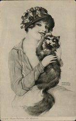 Cat Held by Young Lady Postcard