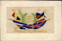 Embroidered Silk Royal Engineers Flags Postcard