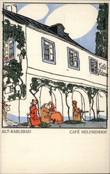 Wiener Werkstatte #219 Old Karlsbad Cafe Helenenhof Artist Signed Leopold Drexler Postcard Postcard Postcard