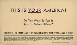 Anti-Socialist Hillman Communists Vote Postcard