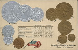 American Coins Flag German Postcard