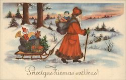 Santa Claus Sled Teddy Bear Postcard