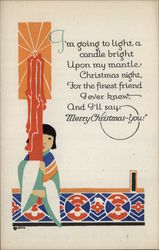 Girl Holding Huge Candle Christmas Volland Poem Children Postcard Postcard Postcard