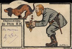 German Soldier Collecting Dog Poop in Helmet Mechanical Postcard Postcard Postcard