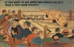 Wrestling, Comic Comic, Funny Postcard Postcard Postcard