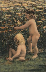 Nude Babies and Field of Wild Flowers Children Postcard Postcard Postcard