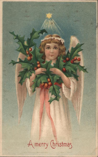 Angel With a Bow of Holly Angels Postcard