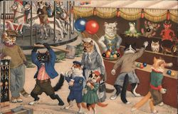 Cat Carnival with Games and Carousel Postcard