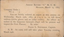 Order for Armory Battery "C" to report for inspection, 1885 Army Postcard Postcard Postcard