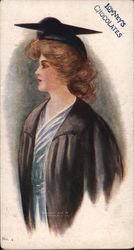 Woman in graduation cap and gown, 1906 - ad for Lowney's Chocolates Postcard