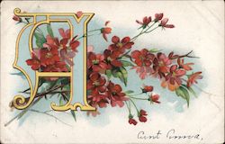 "A" With Red Flowers Postcard