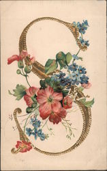 Gold "S" With Pink and Blue Flowers Postcard