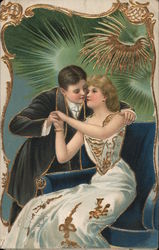 Couple in front of Palm plants Postcard