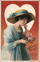 St. Valentine's Greeting Cupid Has Long With Smiling Art, Invited Me To Yield My Heart Postcard