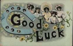 Good Luck. (Horseshoe and ladies.) Greetings Postcard Postcard Postcard