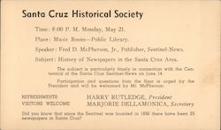 Santa Cruz Historical Society meeting notice California Postcard Postcard Postcard