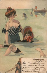 Ladies swimmig in the ocean Swimsuits & Pinup Postcard Postcard Postcard