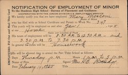 Notification of Employment of Minor. Form to nofify high school that a student has a job. Stockton, CA Postcard Postcard Postcard