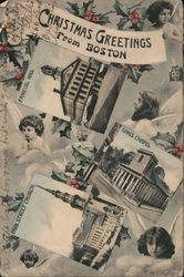 Multi View: Christmas Greetings From Boston Faneuil Hall, Kings Chapel, Park Street Church Postcard