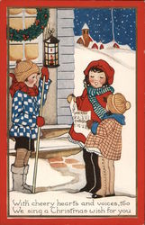 With Cheery Hearts and Voices, Too, We Sing a Christmas Wish For You Postcard