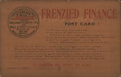 Frenzied Finance Post Card - satirical investment advertisement, Lawsonum Postcard