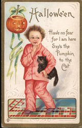 Hallowe'en. Have No Fear For I Am Here, Says The Pumpkin To The Cat Halloween Postcard Postcard Postcard