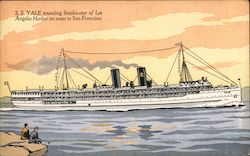 S. S. Yale rounding breakwater of Los Angeles Harbor en route to San Francisco Postcard