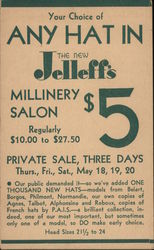 Jelleff's Millinery Salon - Any Hat $5 Postcard