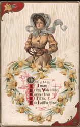 Only say If I may, Be thy Valentine, Answer true If I'll do And I will be thine Women Postcard Postcard Postcard