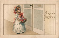 A Merry Christmas (Girl with flower basket) Children Postcard Postcard Postcard